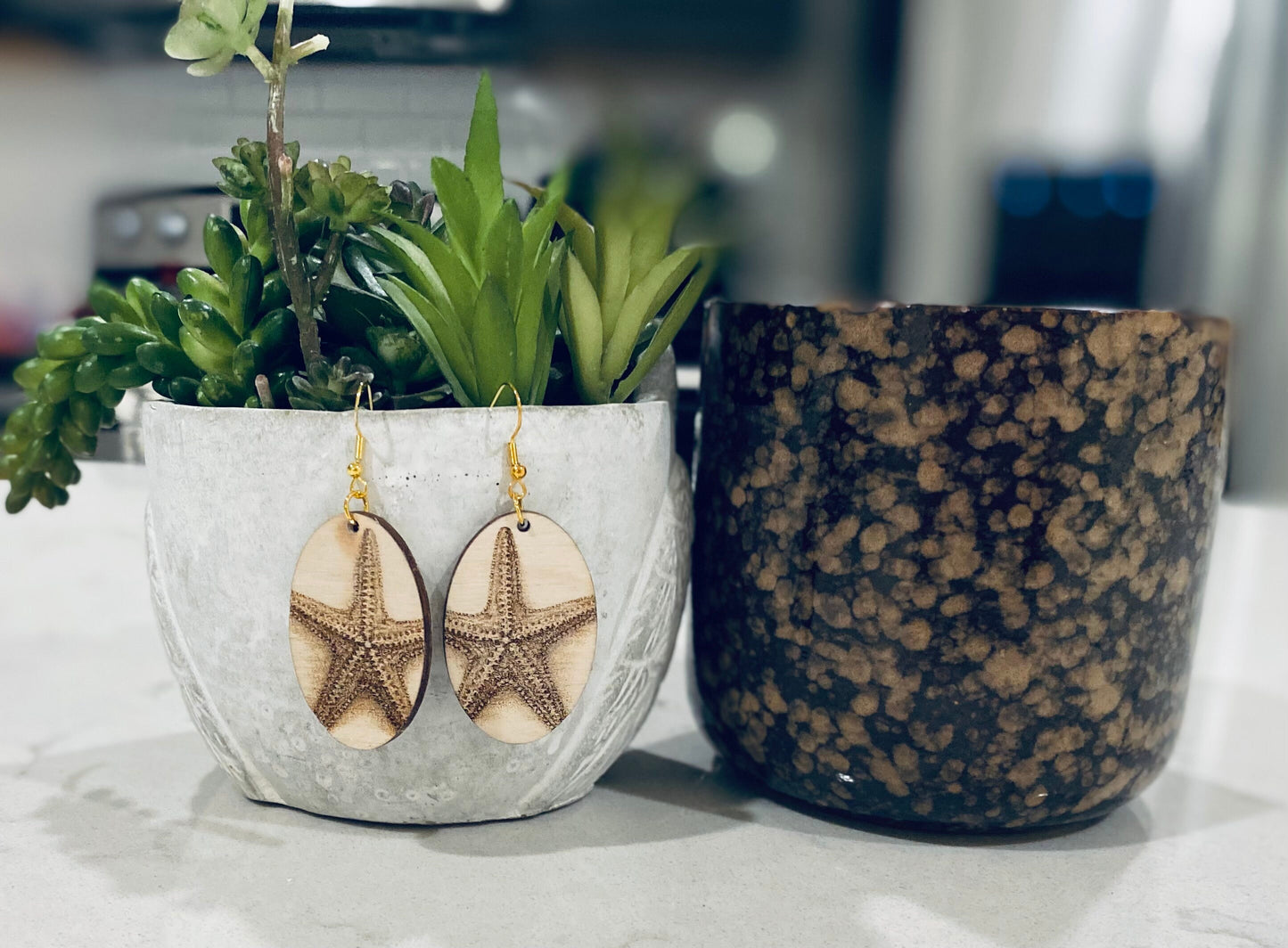 Laser Cut Birchwood Starfish Sea Life Earrings