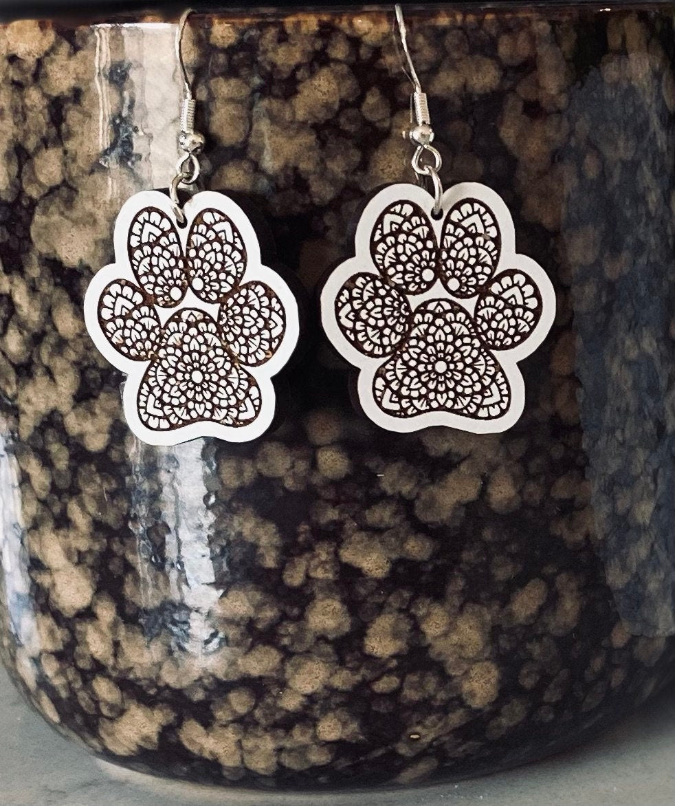 Paw Print Laser-Cut Engraved Earrings
