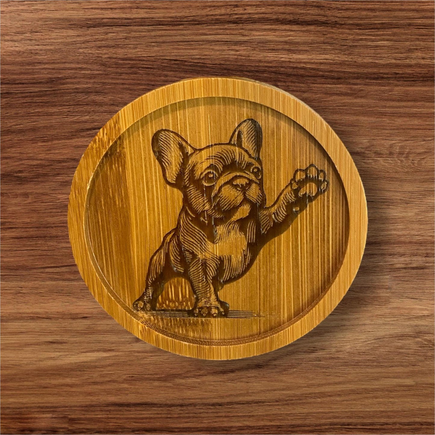 Bamboo Engraved Frenchie Coasters