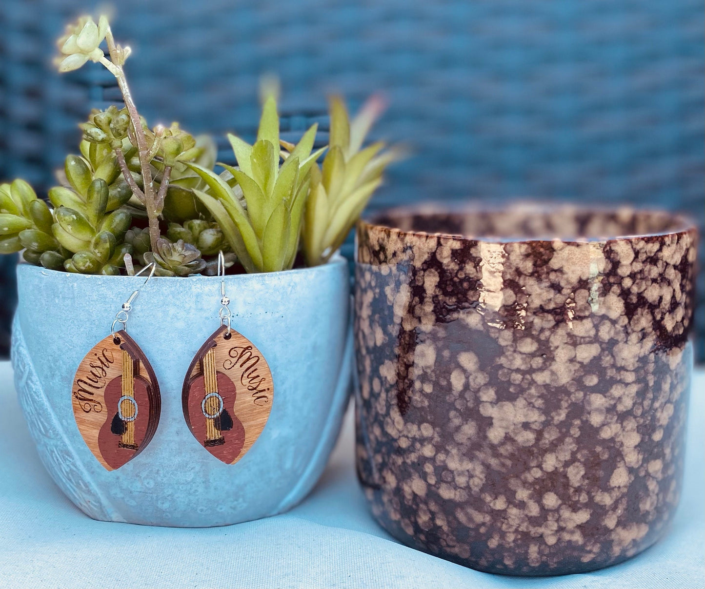 Guitar Engraved Music Tear Drop Hand-Painted Earrings