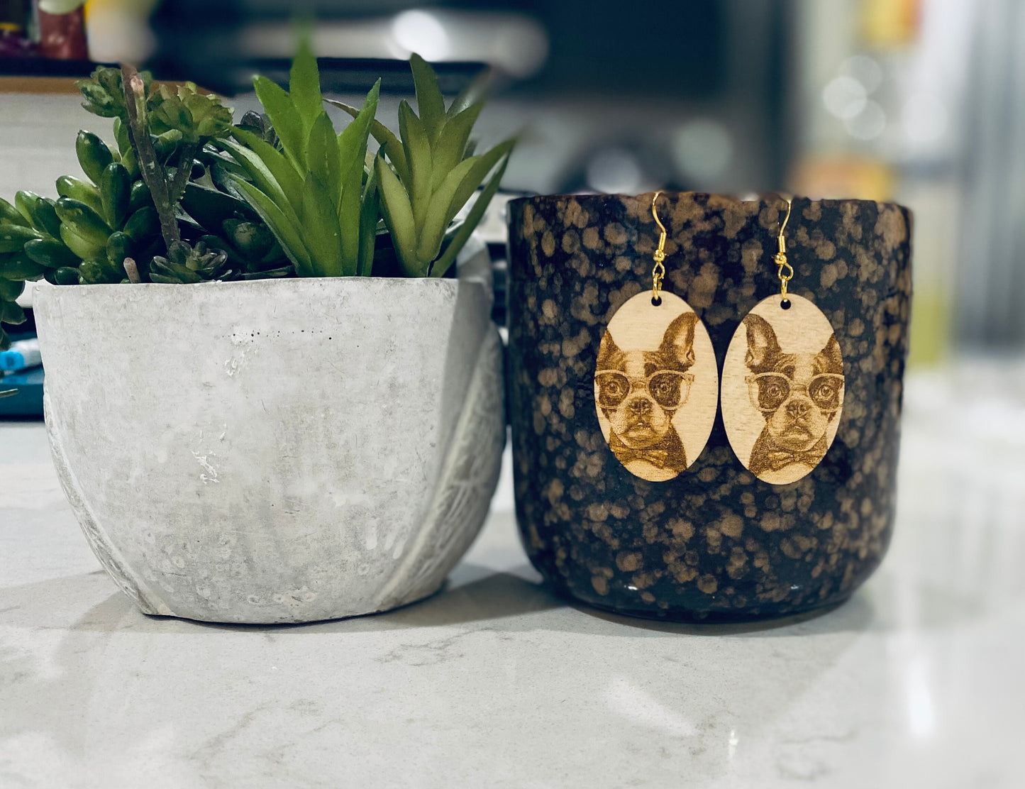 Laser Cut Boston Terrier Dog Earrings Cute Funny