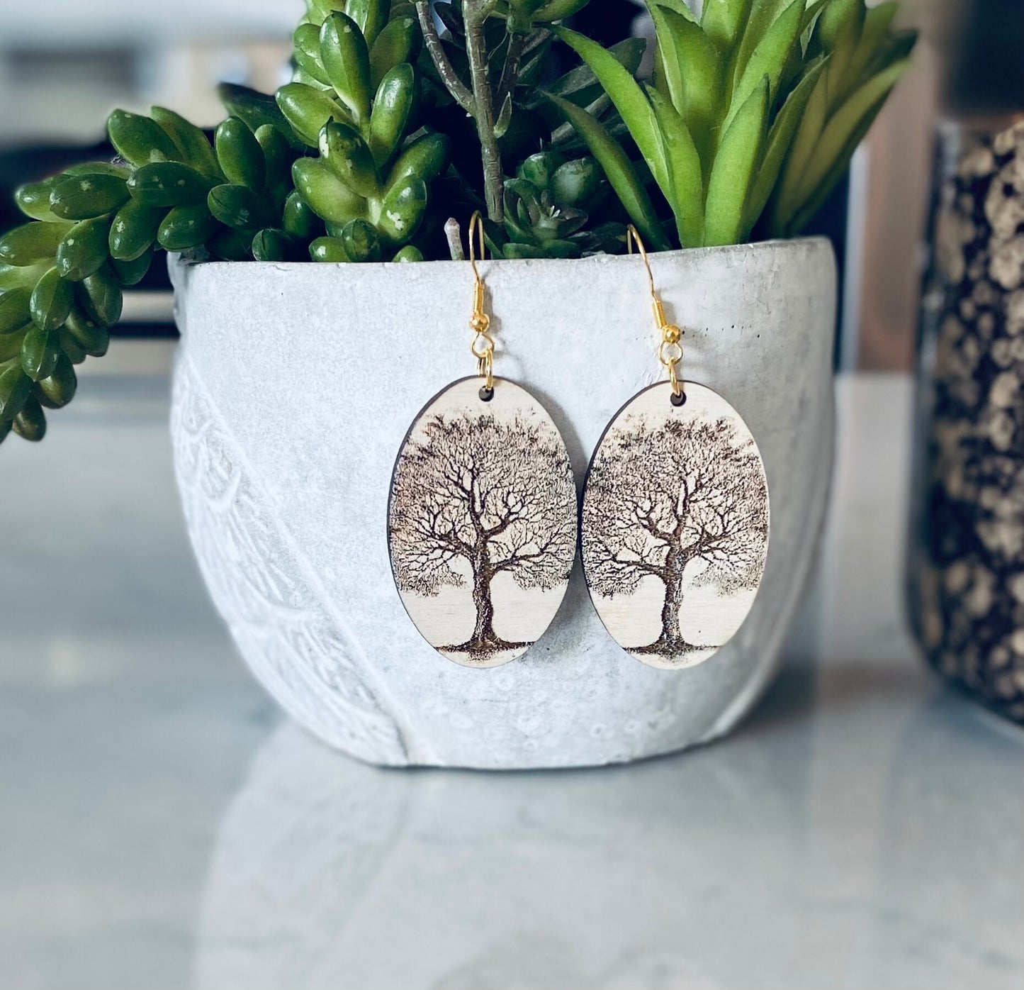 Laser Cut Birchwood Tree Earrings
