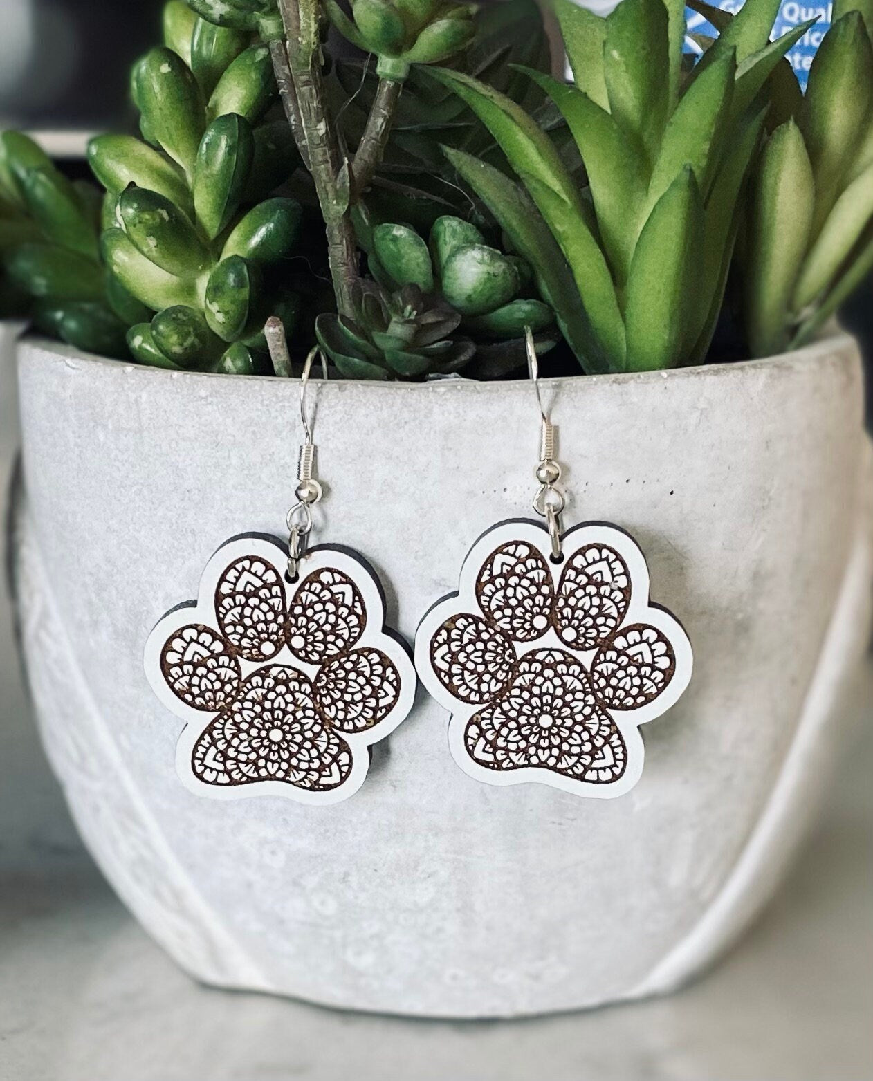 Paw Print Laser-Cut Engraved Earrings