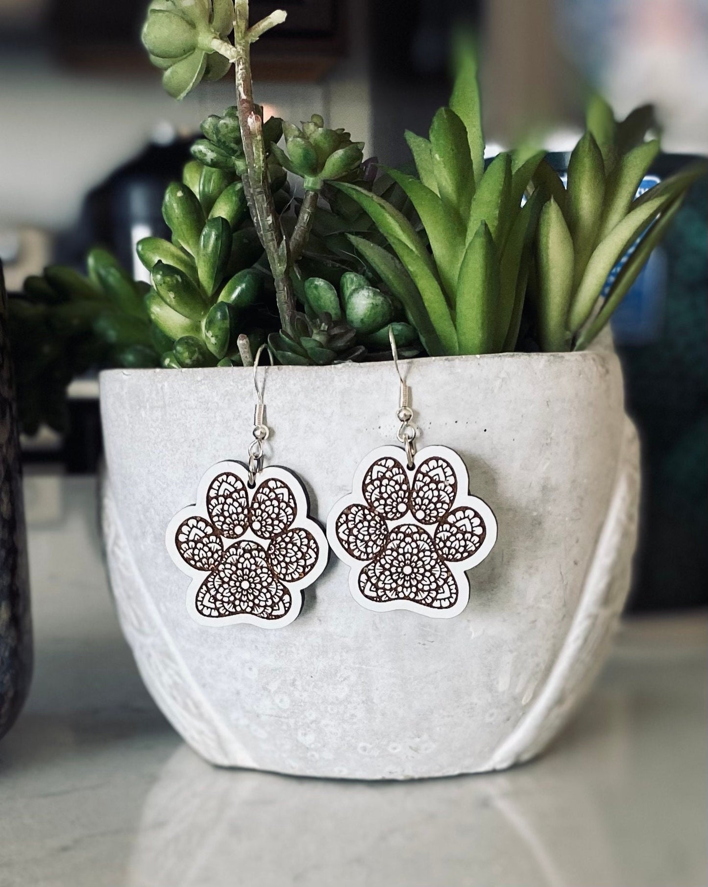 Paw Print Laser-Cut Engraved Earrings
