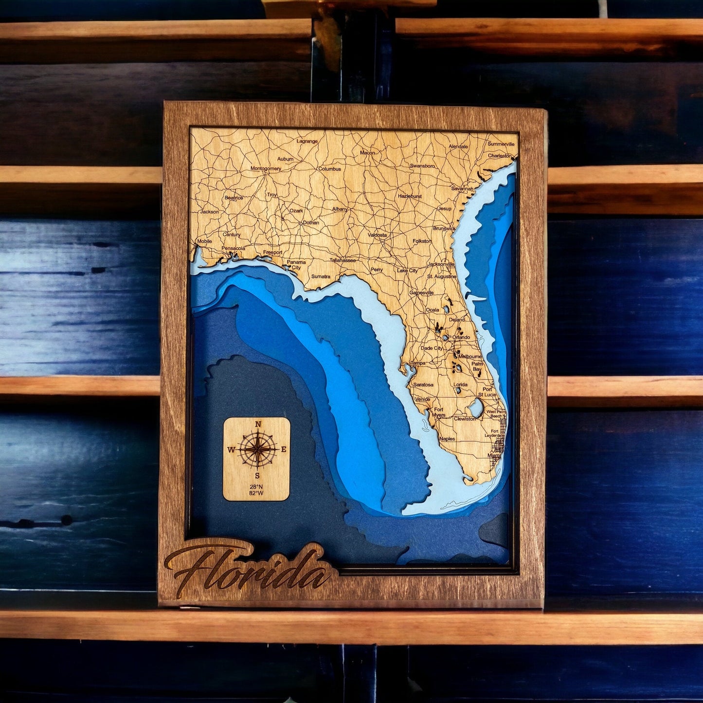 Florida Laser-Cut Birch Wood Map