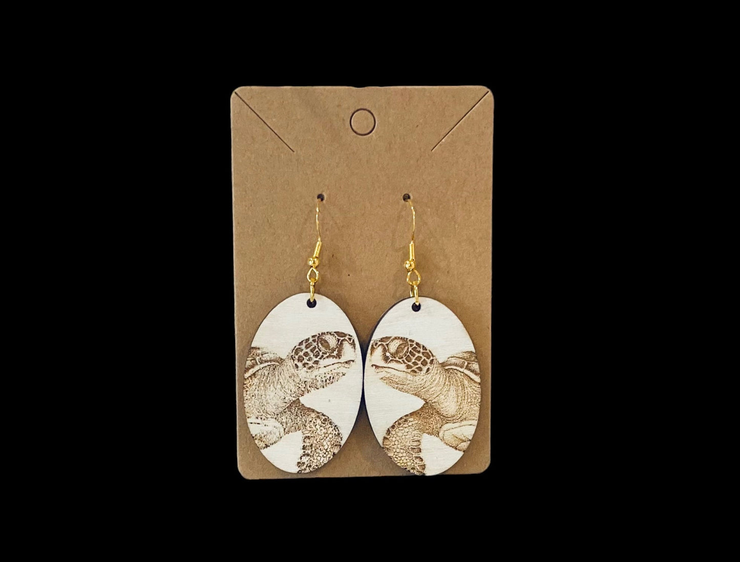 Laser Cut Birchwood Turtle Earrings