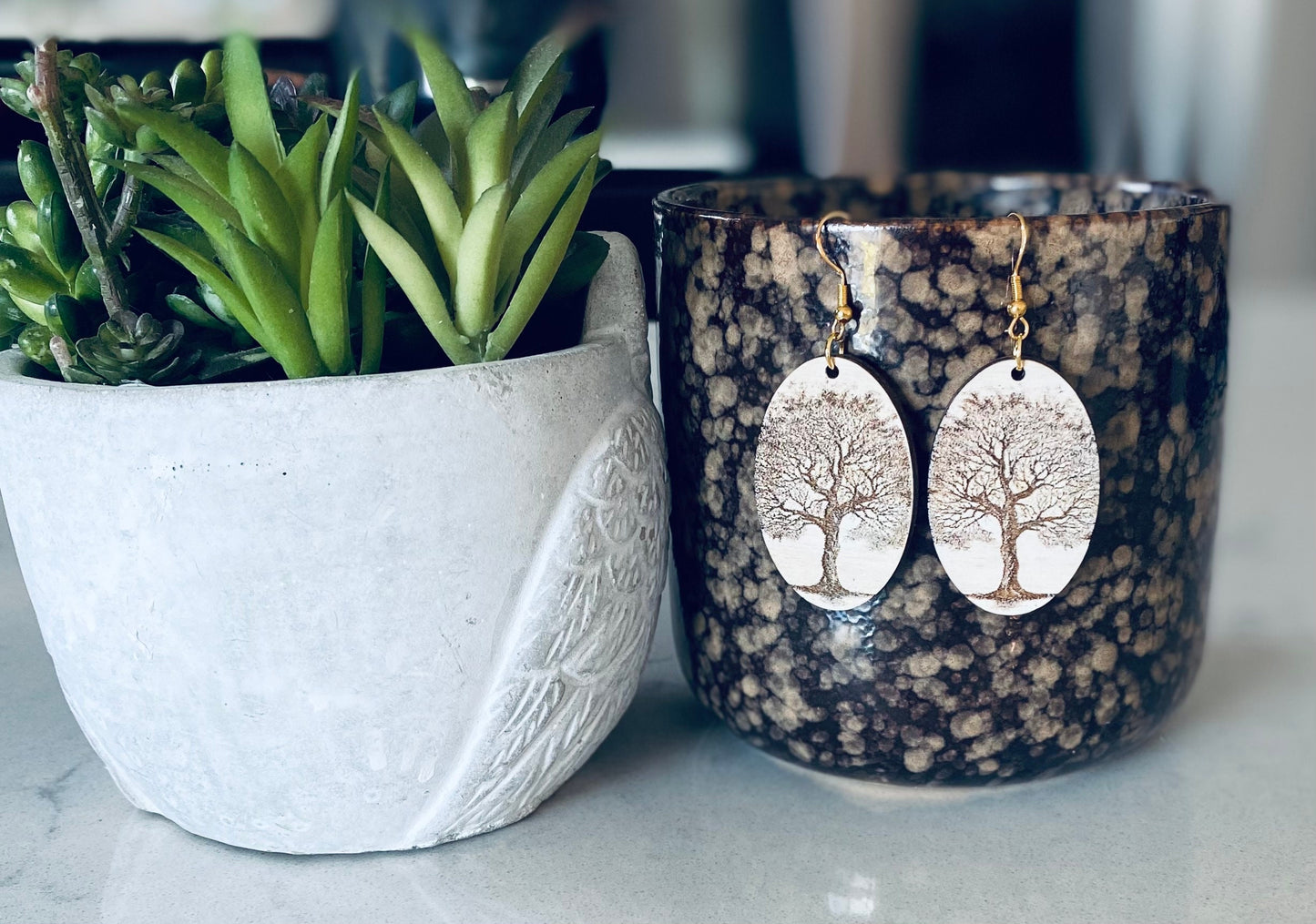 Laser Cut Birchwood Tree Earrings