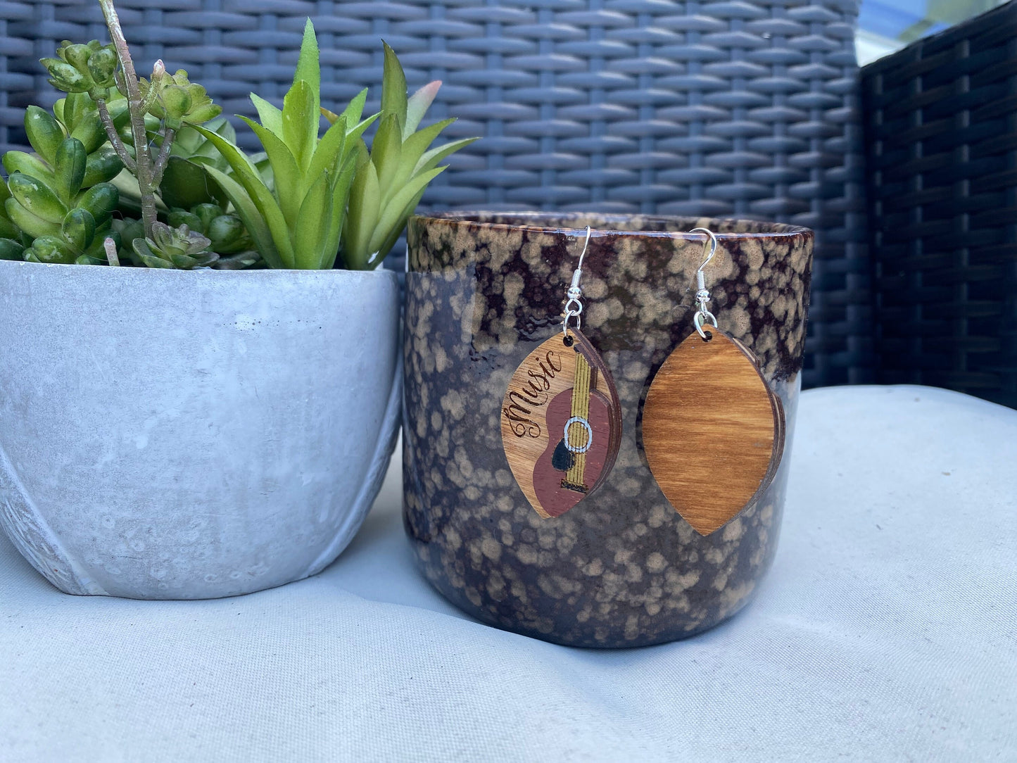 Guitar Engraved Music Tear Drop Hand-Painted Earrings