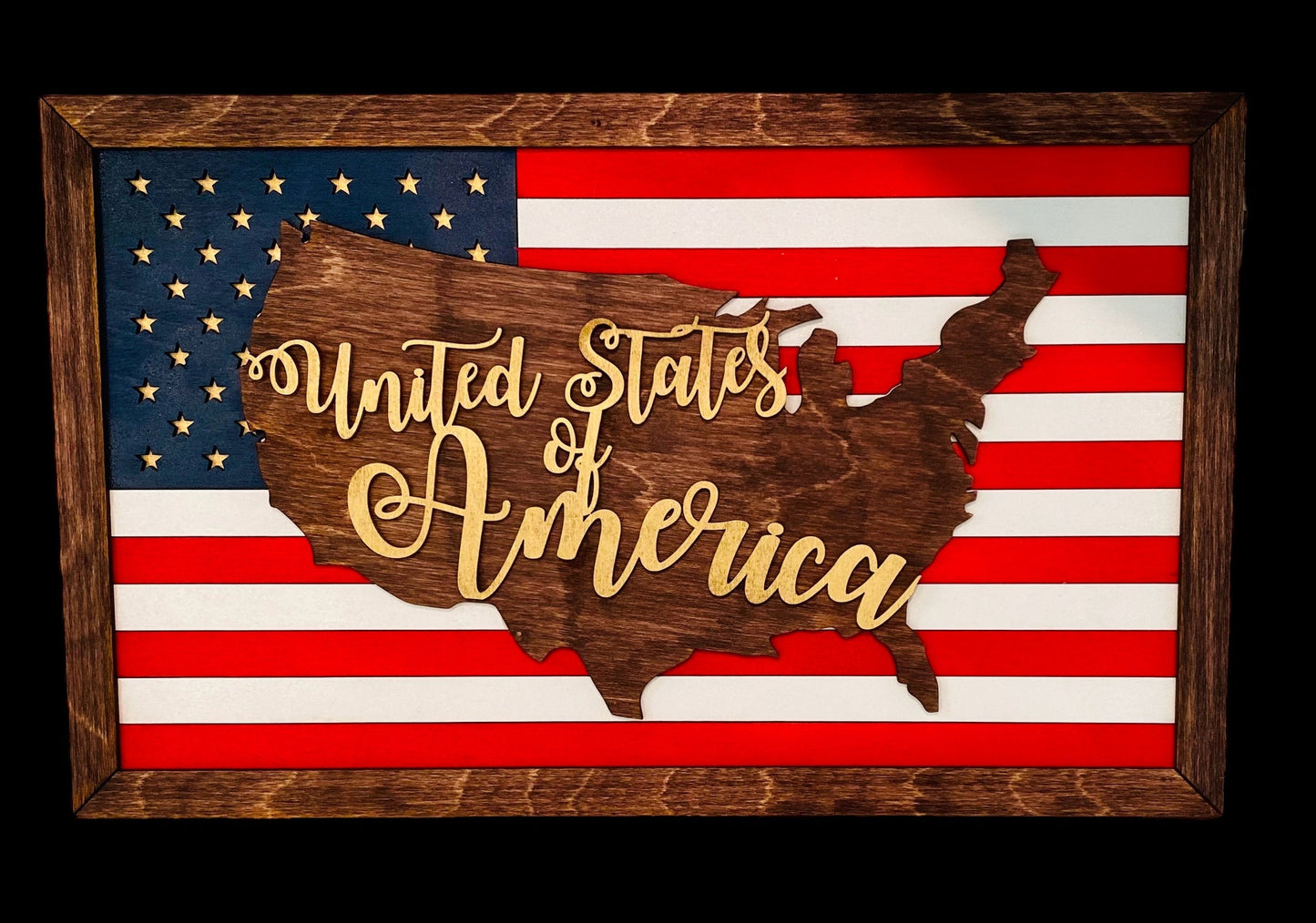 Birchwood Laser Cut and Hand-Painted American Flag Sign