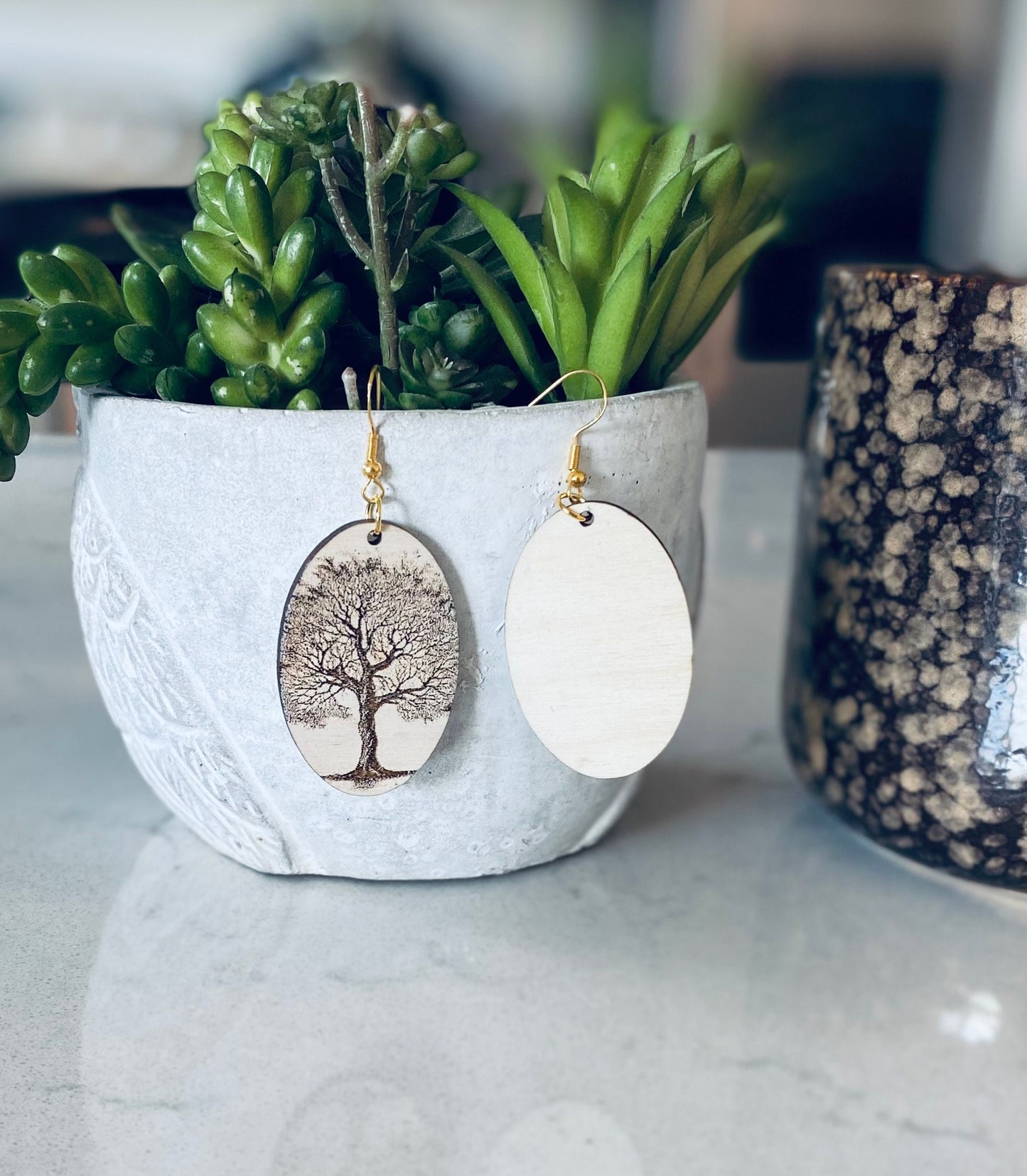 Laser Cut Birchwood Tree Earrings