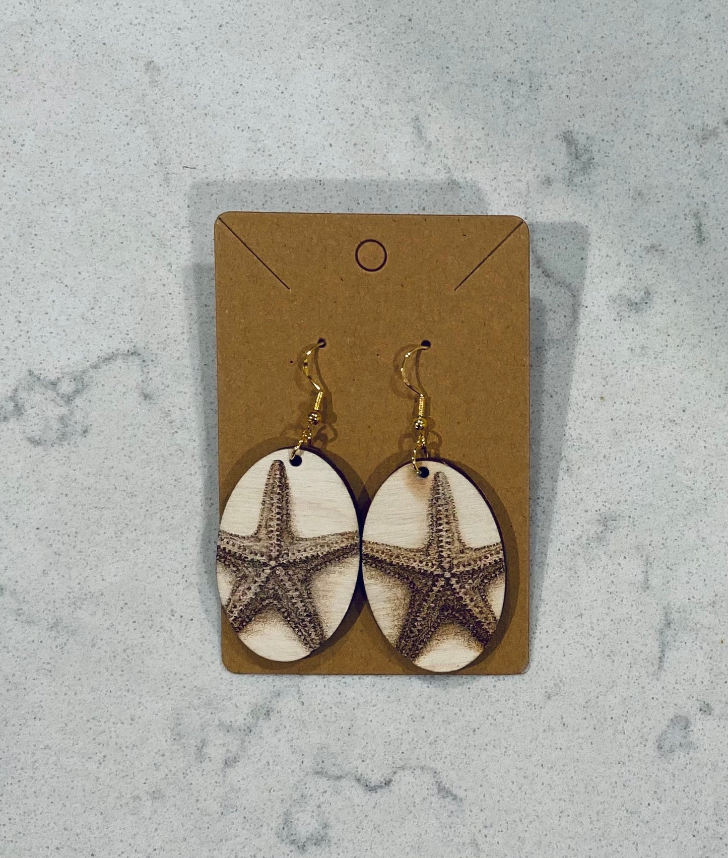 Laser Cut Birchwood Starfish Sea Life Earrings