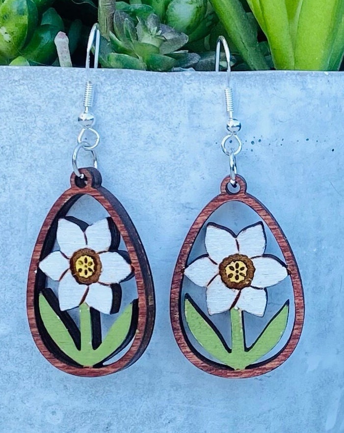 Birchwood Floral Laser-Cut Hand-Painted Earrings