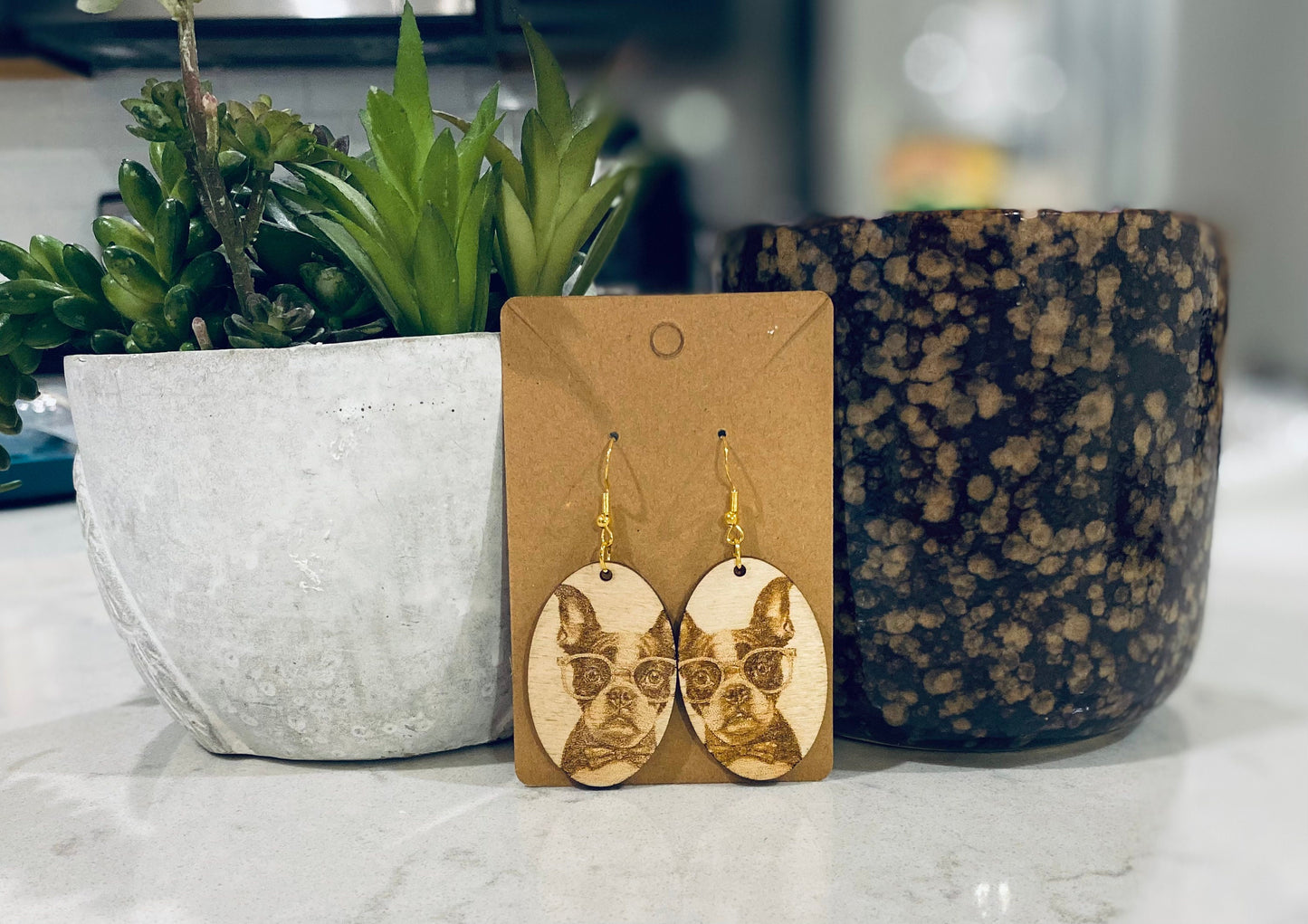 Laser Cut Boston Terrier Dog Earrings Cute Funny