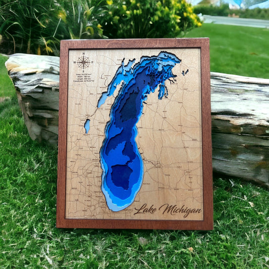 Lake Michigan Laser-Cut Birch Wood Map