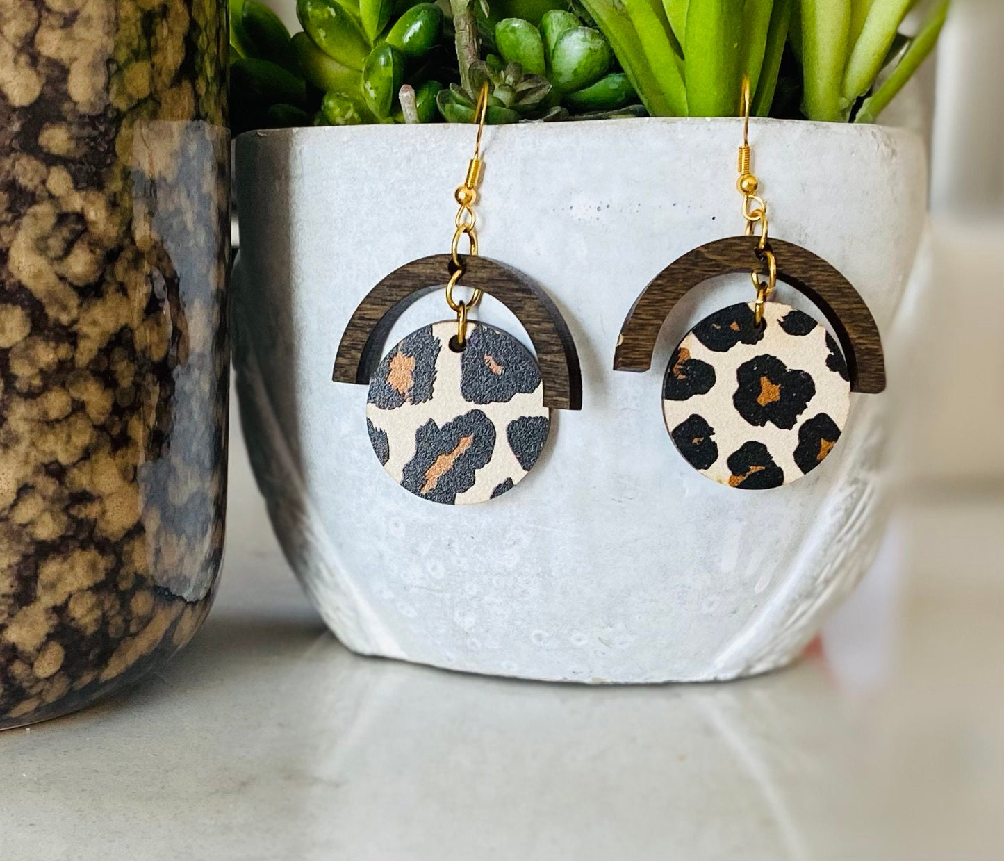 Leopard Print Laser-Cut Dangle Earrings