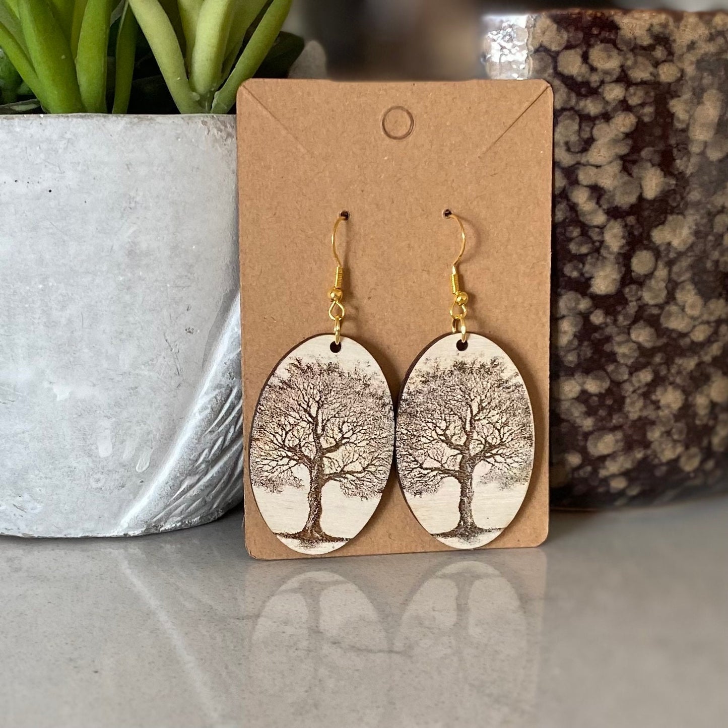 Laser Cut Birchwood Tree Earrings