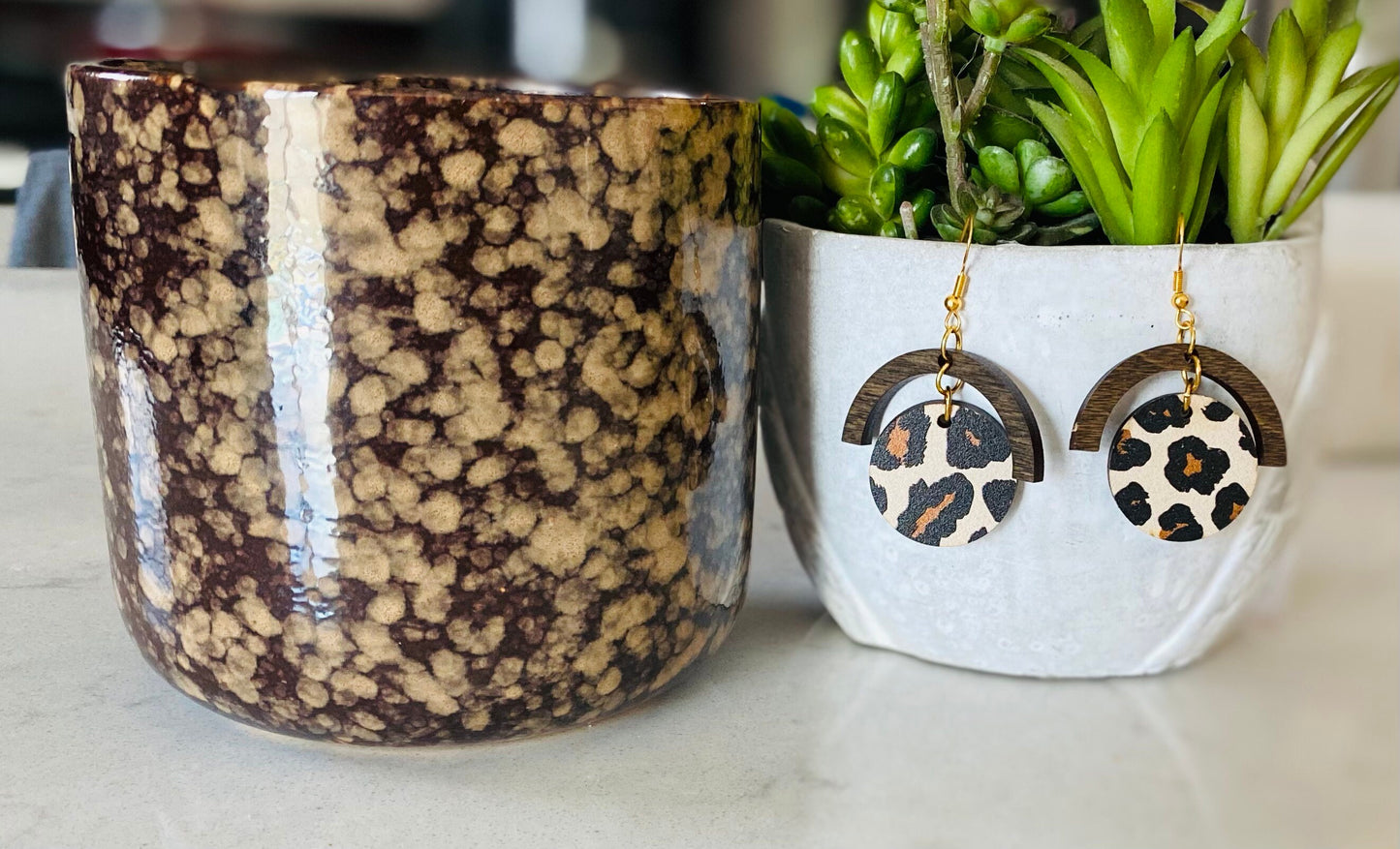 Leopard Print Laser-Cut Dangle Earrings