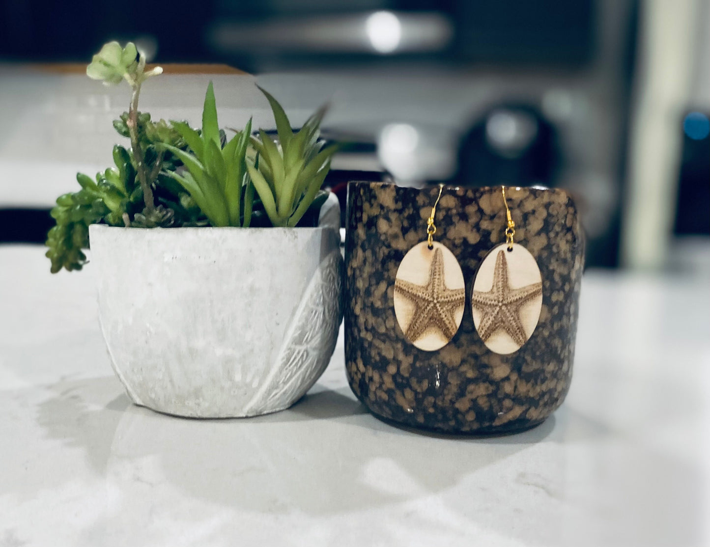 Laser Cut Birchwood Starfish Sea Life Earrings