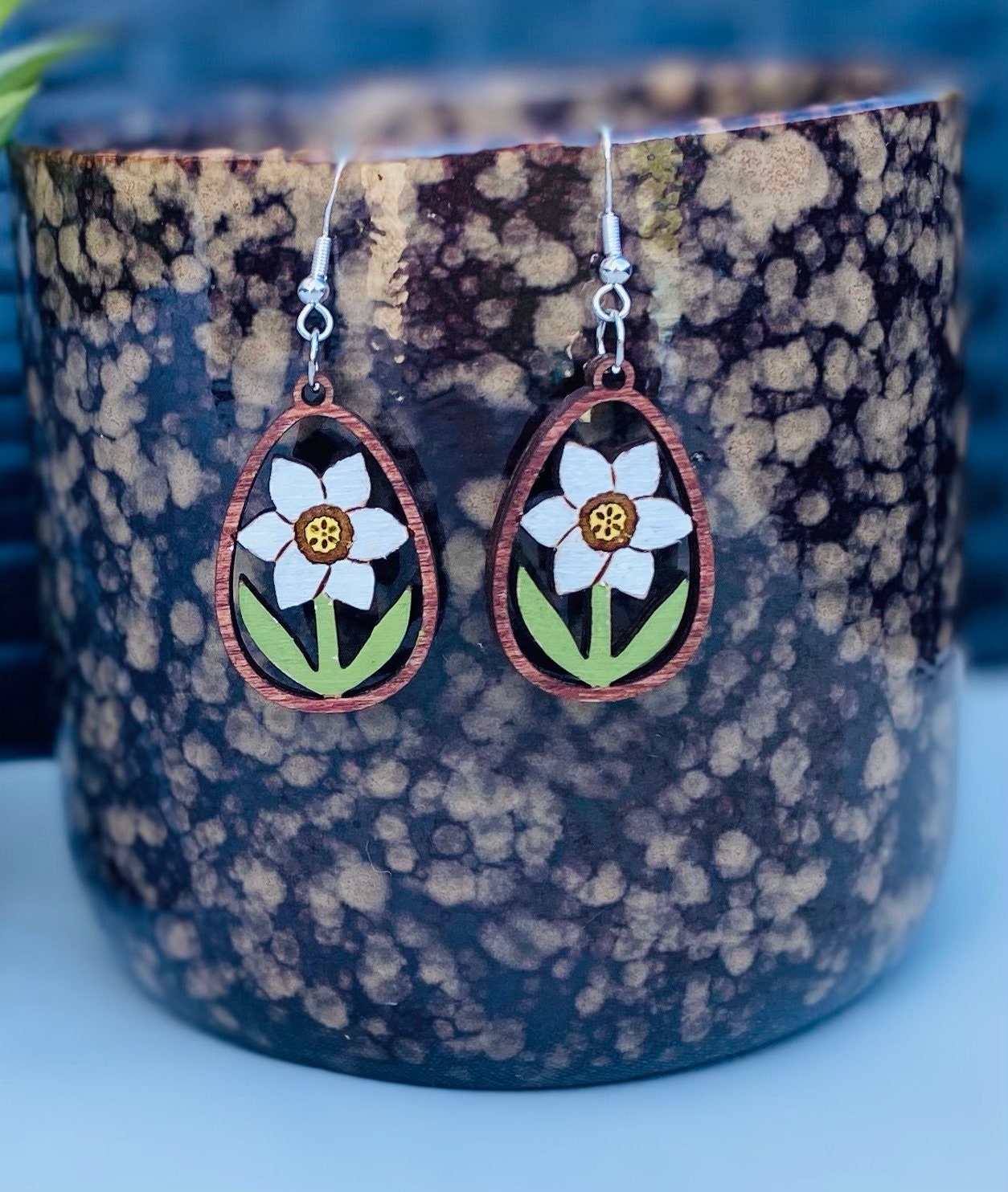 Birchwood Floral Laser-Cut Hand-Painted Earrings