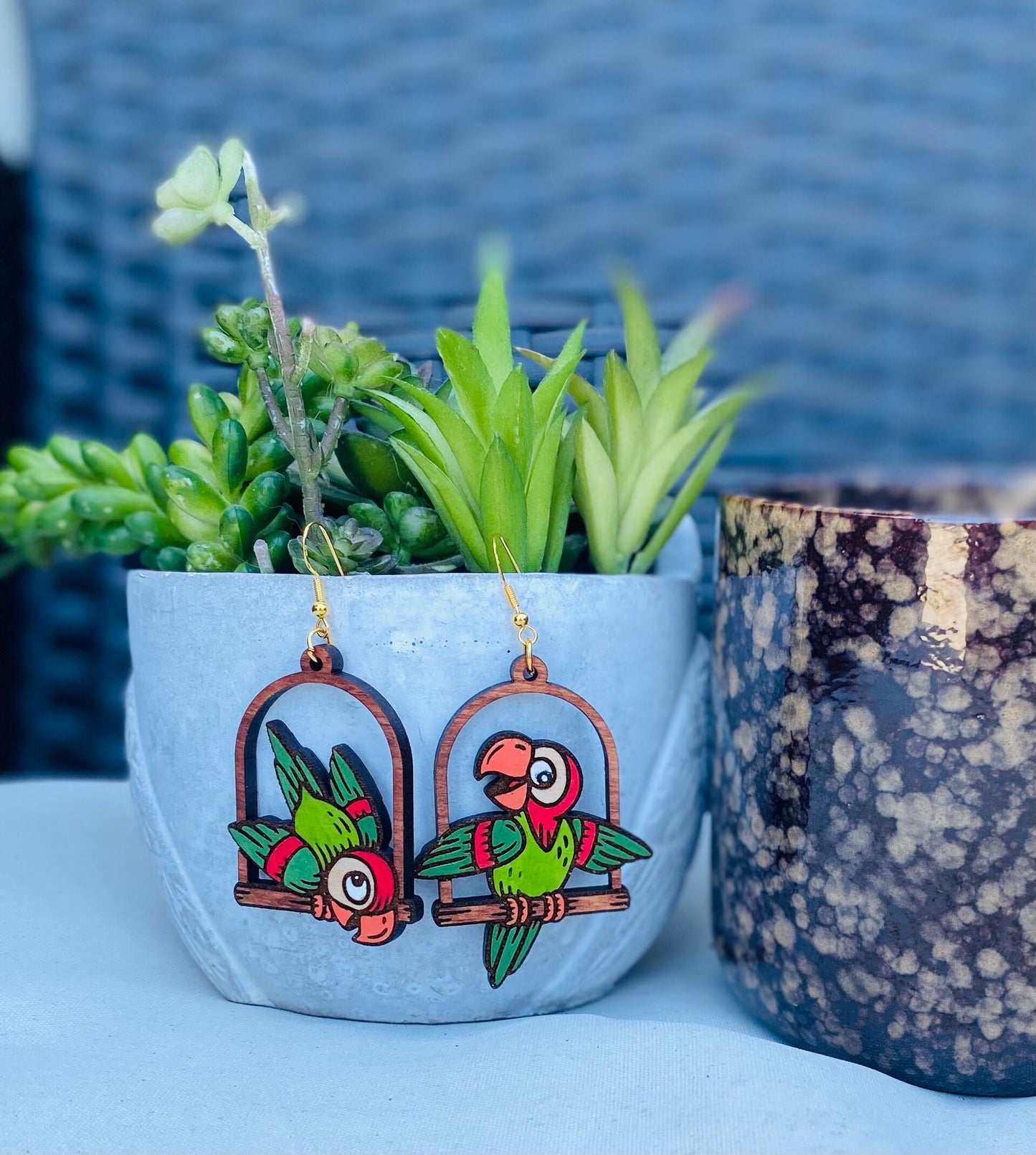 Birch Wood Laser Cut Parrot Earrings