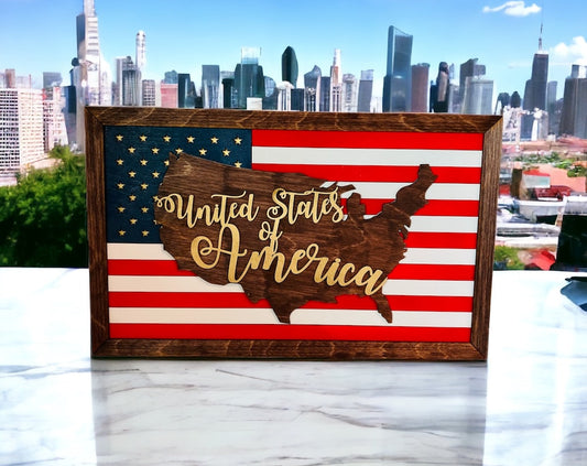 Birchwood Laser Cut and Hand-Painted American Flag Sign