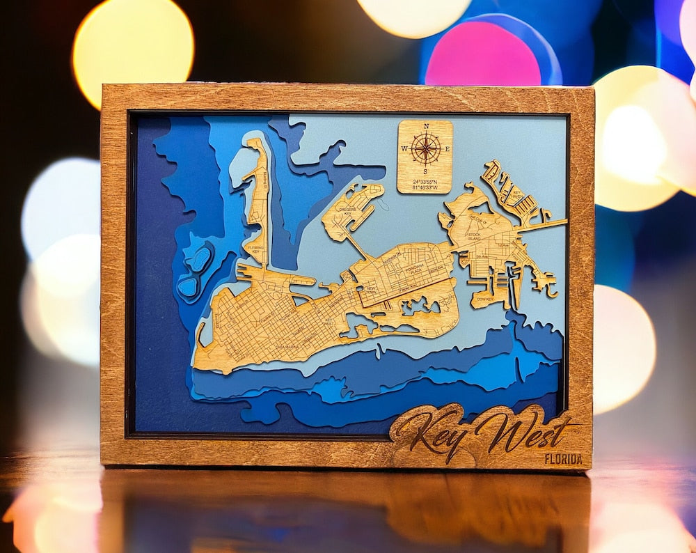 Key West Laser-Cut Birch Wood Map
